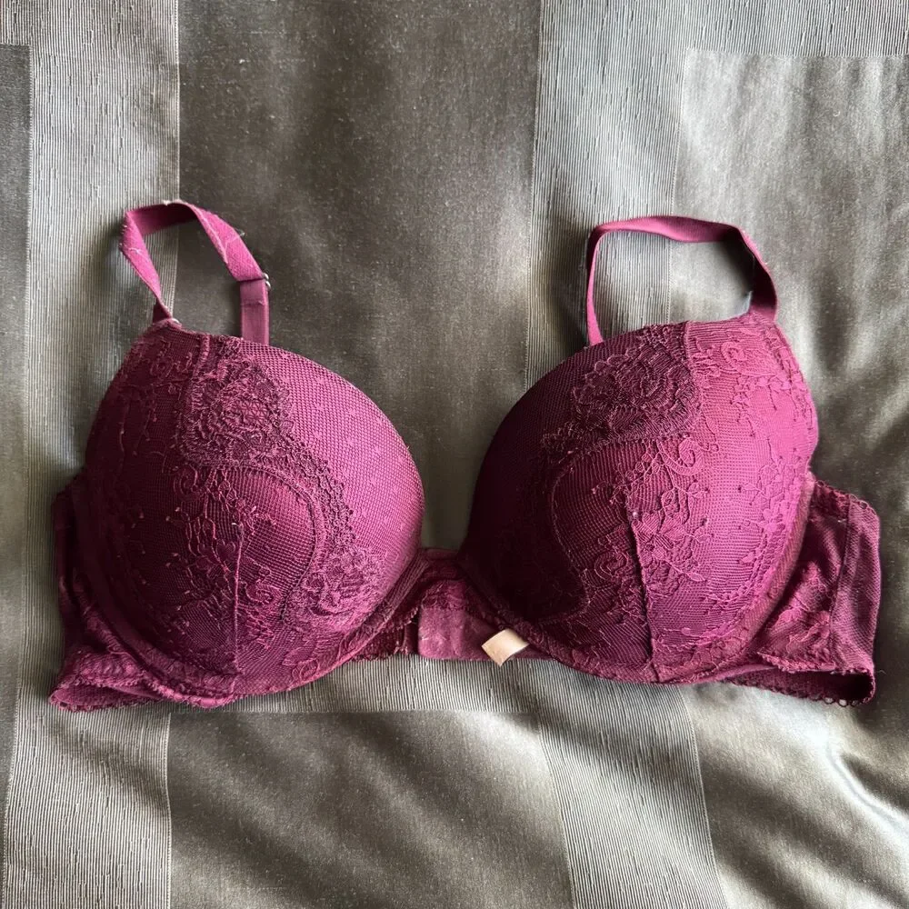 VICTORIA'S SECRET Dream Angels Burgundy Lace Push Up Bra Size 38D